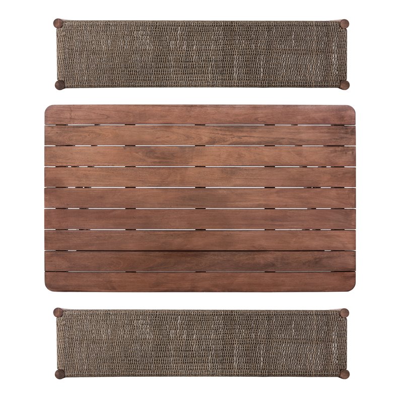 Safavieh Jardin 3-Piece Wood Outdoor Dining Set in Gray Wash/Natural/Beige