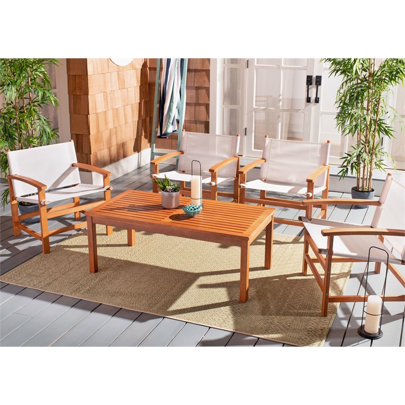 Safavieh Mardin 5-Piece Eucalyptus Wood Outdoor Dining Set in Natural/Beige