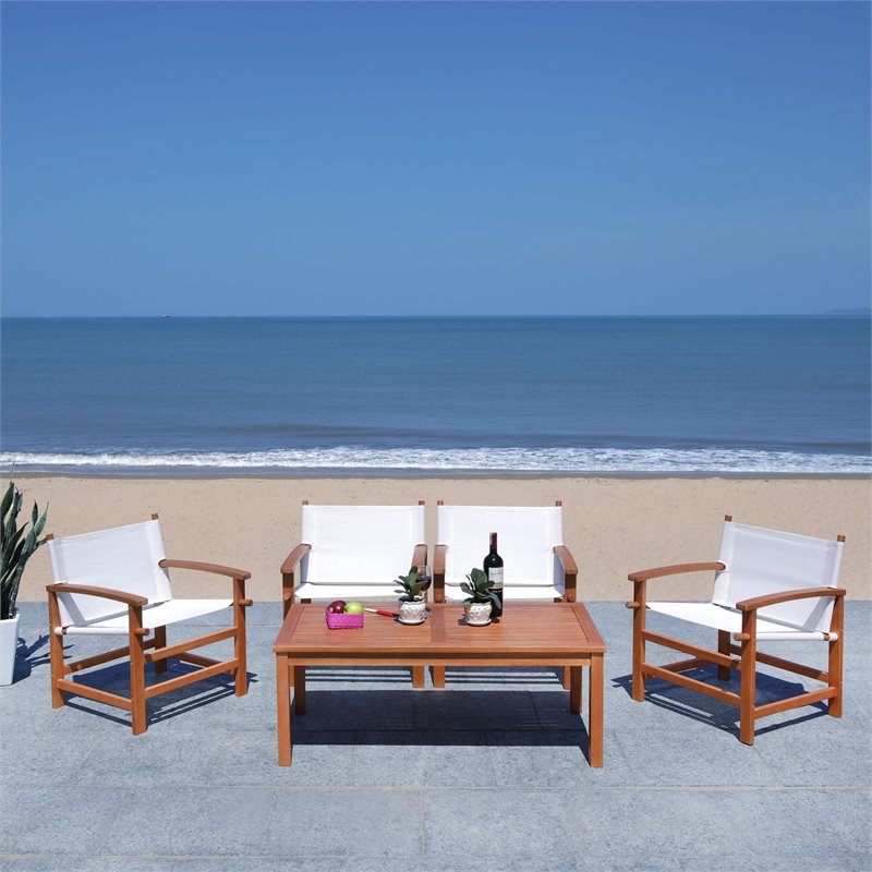 Safavieh Mardin 5-Piece Eucalyptus Wood Outdoor Dining Set in Natural/Beige