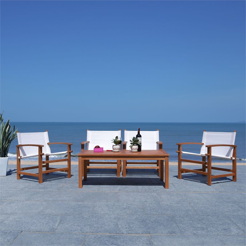 Safavieh Mardin 5-Piece Eucalyptus Wood Outdoor Dining Set in Natural/Beige