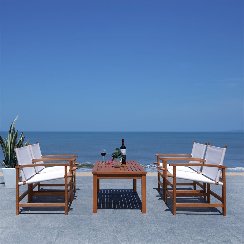 Safavieh Mardin 5-Piece Eucalyptus Wood Outdoor Dining Set in Natural/Beige