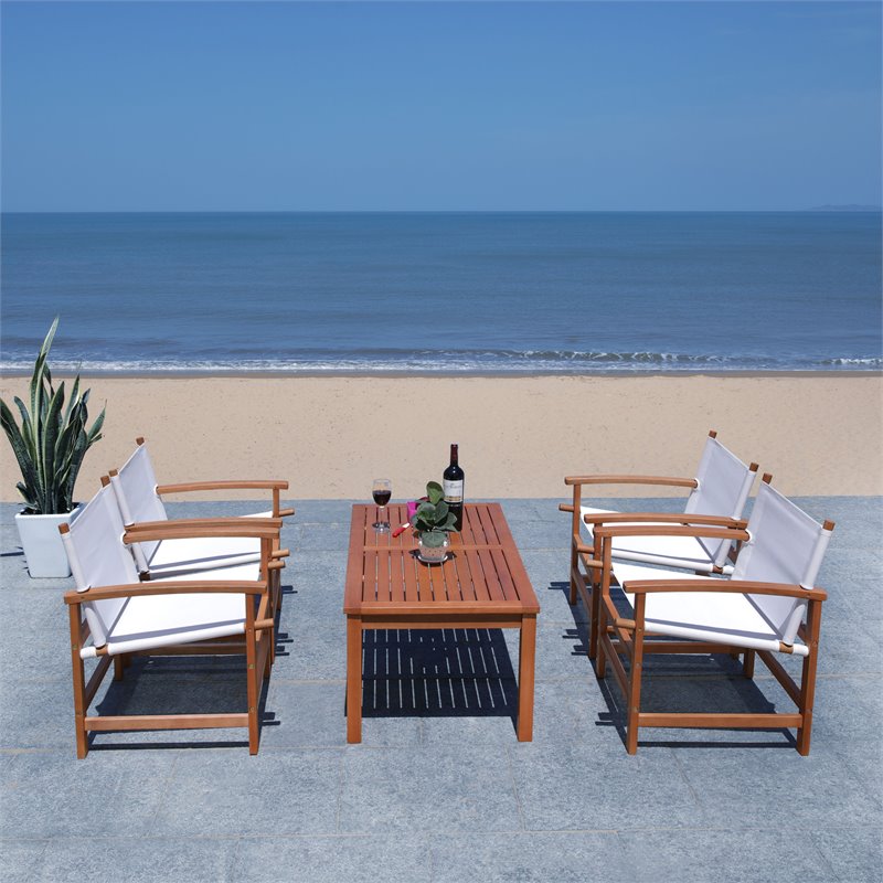 Safavieh Mardin 5-Piece Eucalyptus Wood Outdoor Dining Set in Natural/Beige