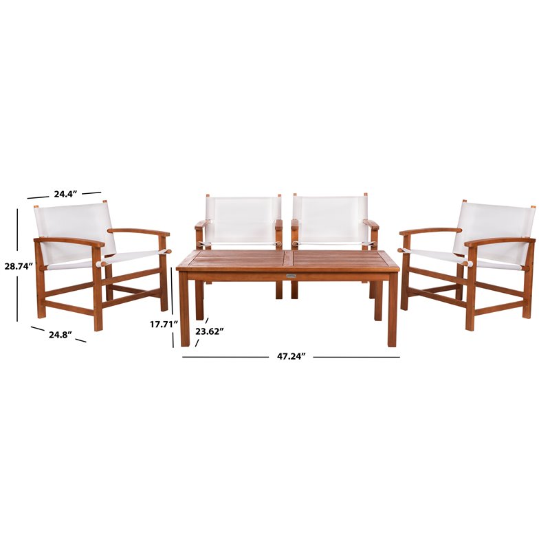 Safavieh Mardin 5-Piece Eucalyptus Wood Outdoor Dining Set in Natural/Beige