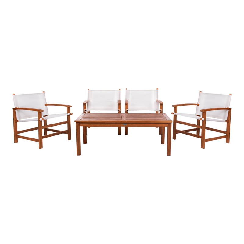 Safavieh Mardin 5-Piece Eucalyptus Wood Outdoor Dining Set in Natural/Beige