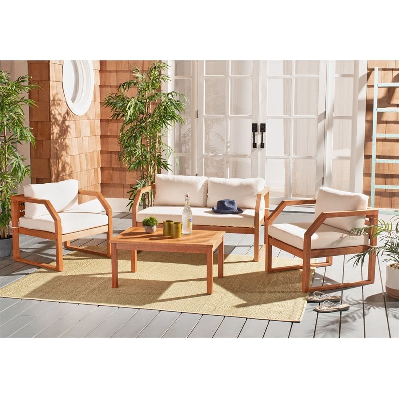 Safavieh Dren 4-Piece Eucalyptus Wood Outdoor Living Set in Natural/Beige