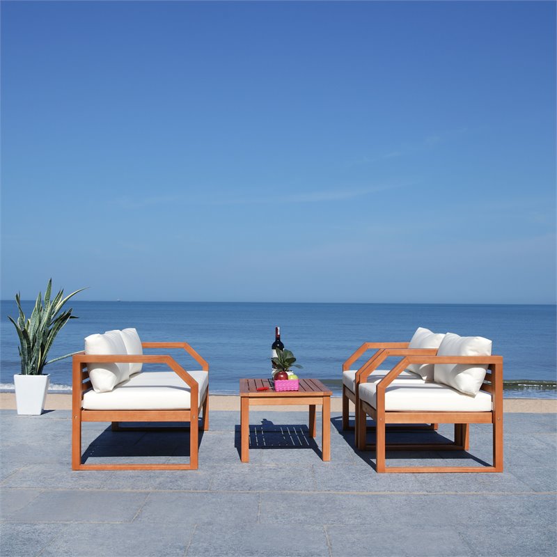 Safavieh Dren 4-Piece Eucalyptus Wood Outdoor Living Set in Natural/Beige