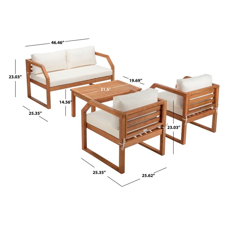 Safavieh Dren 4-Piece Eucalyptus Wood Outdoor Living Set in Natural/Beige