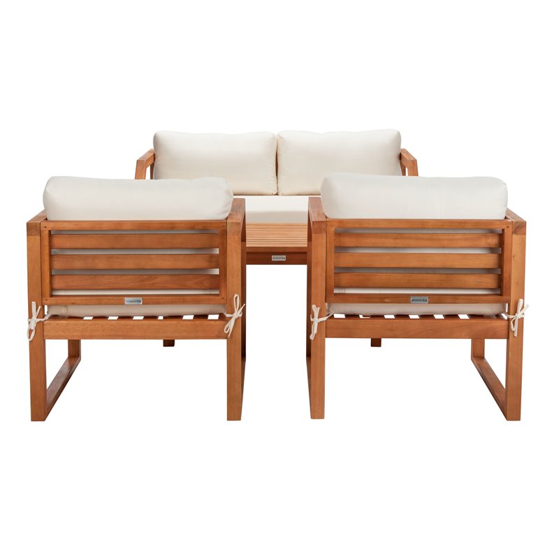 Safavieh Dren 4-Piece Eucalyptus Wood Outdoor Living Set in Natural/Beige