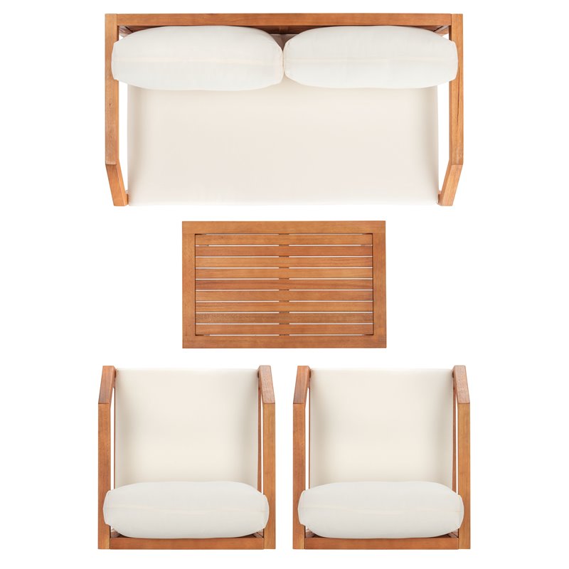 Safavieh Dren 4-Piece Eucalyptus Wood Outdoor Living Set in Natural/Beige