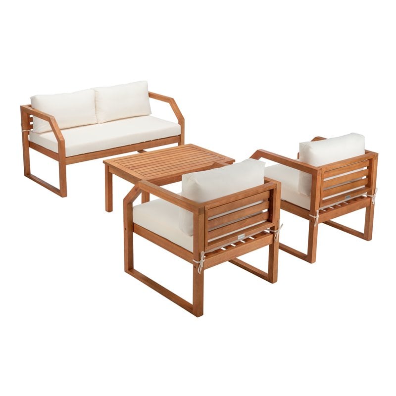 Safavieh Dren 4-Piece Eucalyptus Wood Outdoor Living Set in Natural/Beige