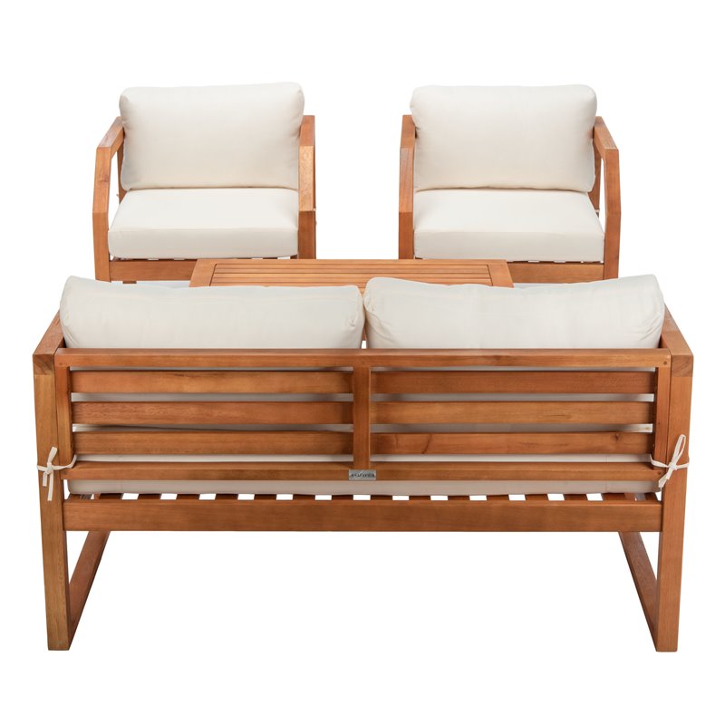 Safavieh Dren 4-Piece Eucalyptus Wood Outdoor Living Set in Natural/Beige