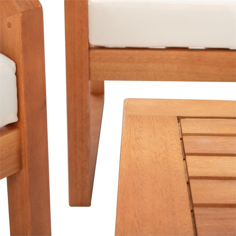 Safavieh Dren 4-Piece Eucalyptus Wood Outdoor Living Set in Natural/Beige
