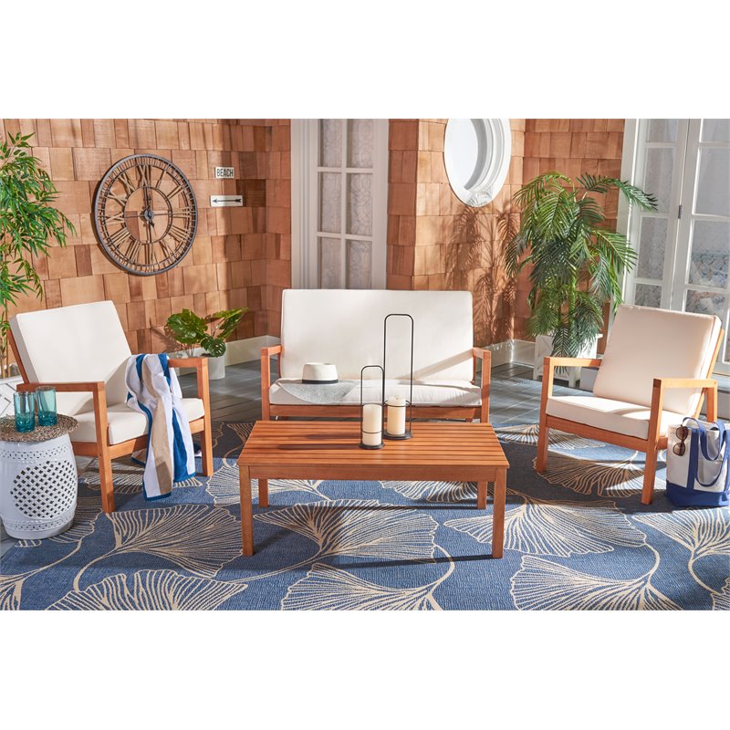 Safavieh Larence 4-Piece Eucalyptus Wood Outdoor Living Set in Natural/Beige