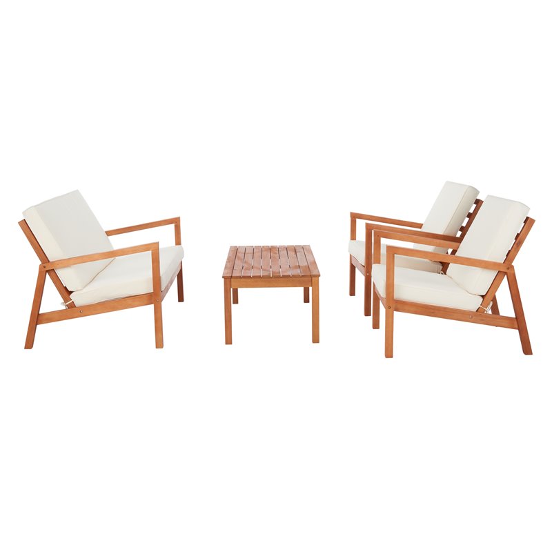 Safavieh Larence 4-Piece Eucalyptus Wood Outdoor Living Set in Natural/Beige
