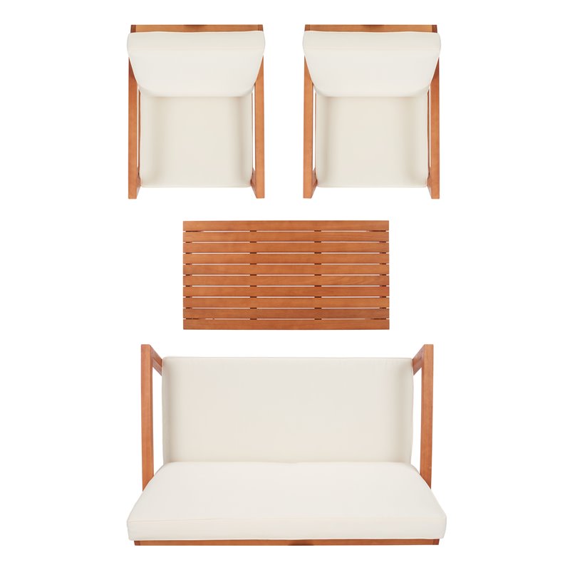 Safavieh Larence 4-Piece Eucalyptus Wood Outdoor Living Set in Natural/Beige