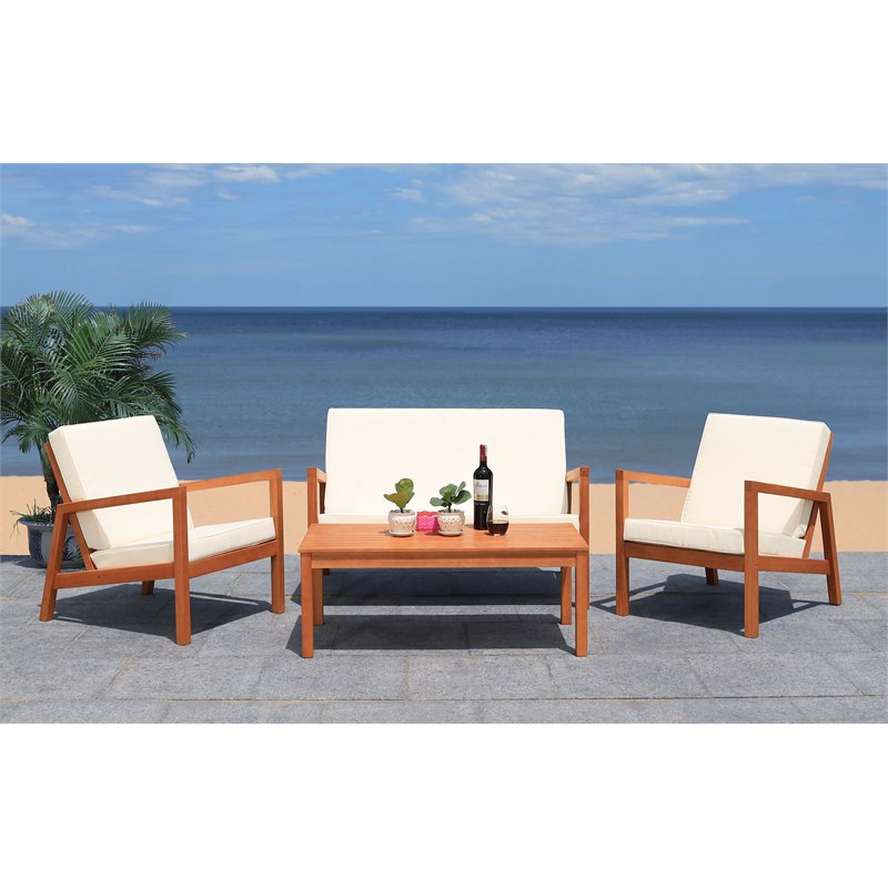 Safavieh Larence 4-Piece Eucalyptus Wood Outdoor Living Set in Natural/Beige