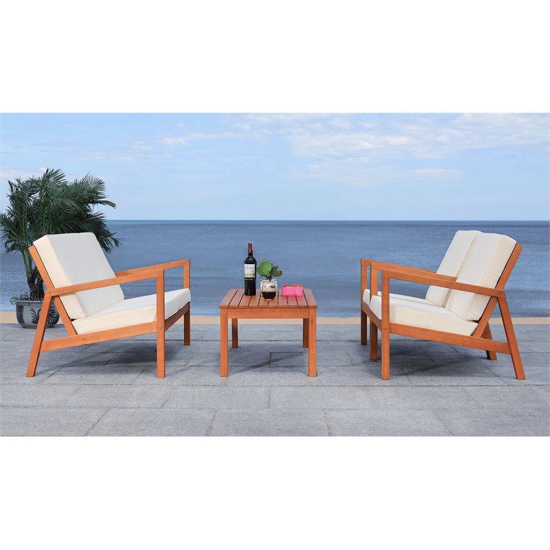 Safavieh Larence 4-Piece Eucalyptus Wood Outdoor Living Set in Natural/Beige