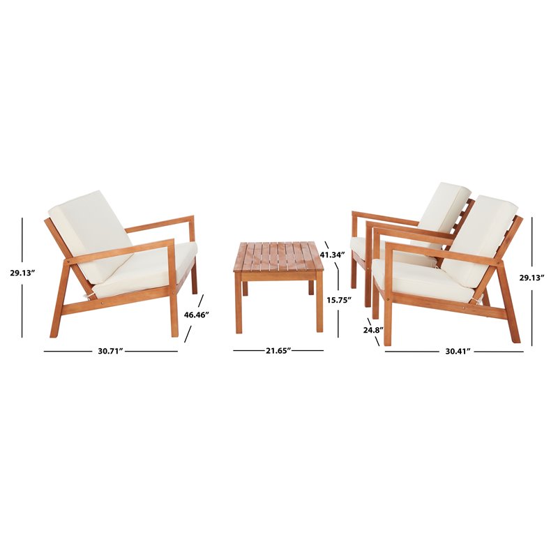 Safavieh Larence 4-Piece Eucalyptus Wood Outdoor Living Set in Natural/Beige