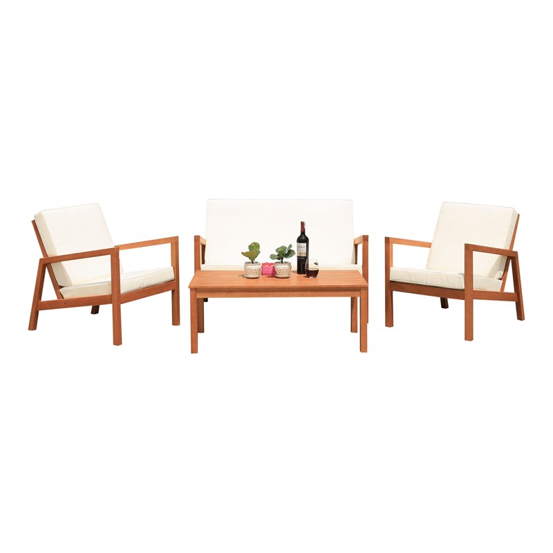 Safavieh Larence 4-Piece Eucalyptus Wood Outdoor Living Set in Natural/Beige