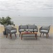 Safavieh Prester 4-Piece Acacia Wood Living Set in Gray Rope/Gray Cushion