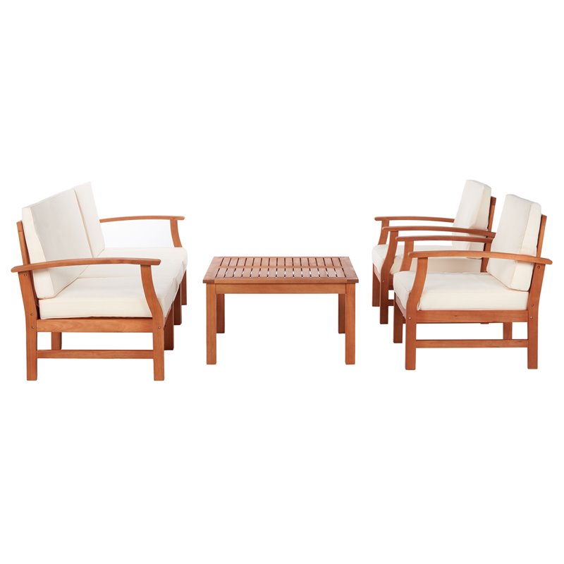 Safavieh Parcer 4-Piece Wood/Polyester Outdoor Living Set in Natural/Beige
