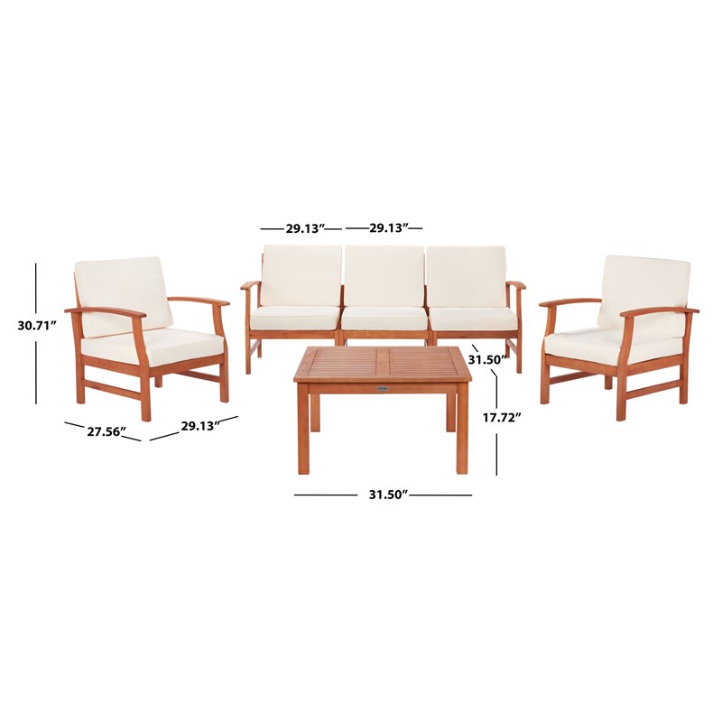 Safavieh Parcer 4-Piece Wood/Polyester Outdoor Living Set in Natural/Beige