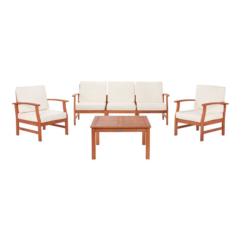 Safavieh Parcer 4-Piece Wood/Polyester Outdoor Living Set in Natural/Beige