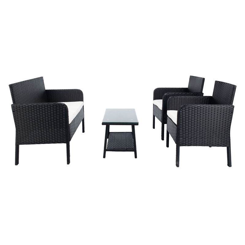 Safavieh Aboka 4-Piece Polyester Wicker/Steel Outdoor Living Set in Black/White