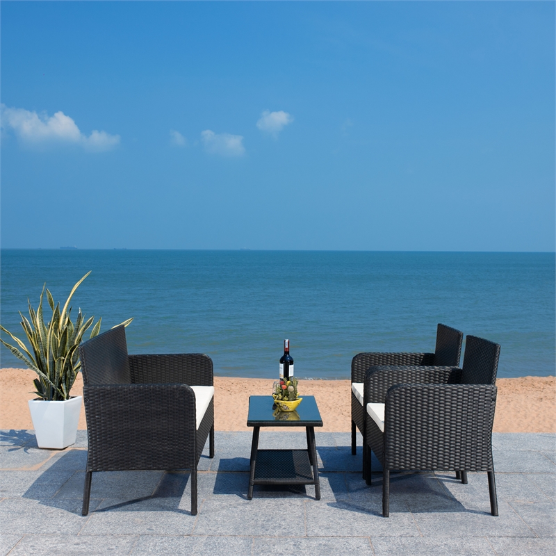 Safavieh Aboka 4-Piece Polyester Wicker/Steel Outdoor Living Set in Black/White