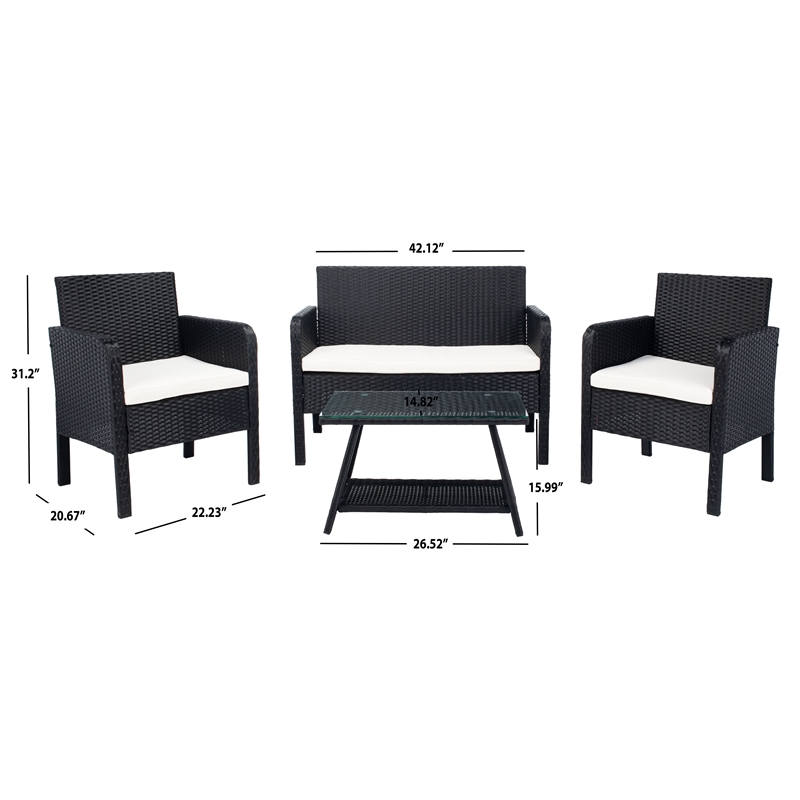 Safavieh Aboka 4-Piece Polyester Wicker/Steel Outdoor Living Set in Black/White