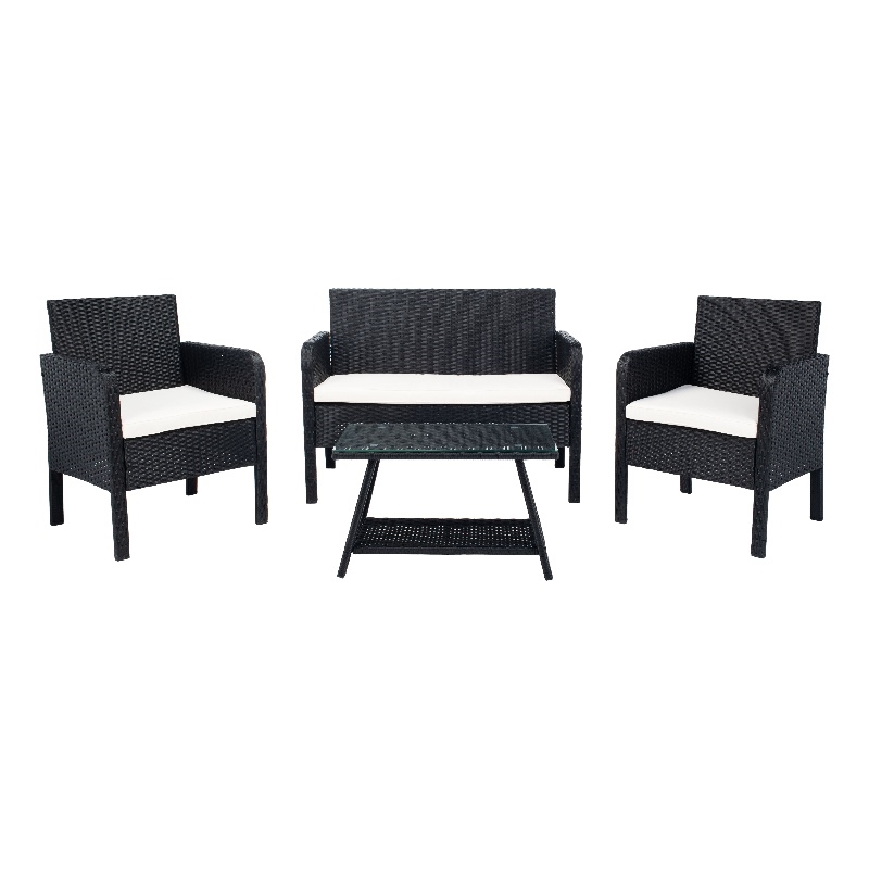 Safavieh Aboka 4-Piece Polyester Wicker/Steel Outdoor Living Set in Black/White