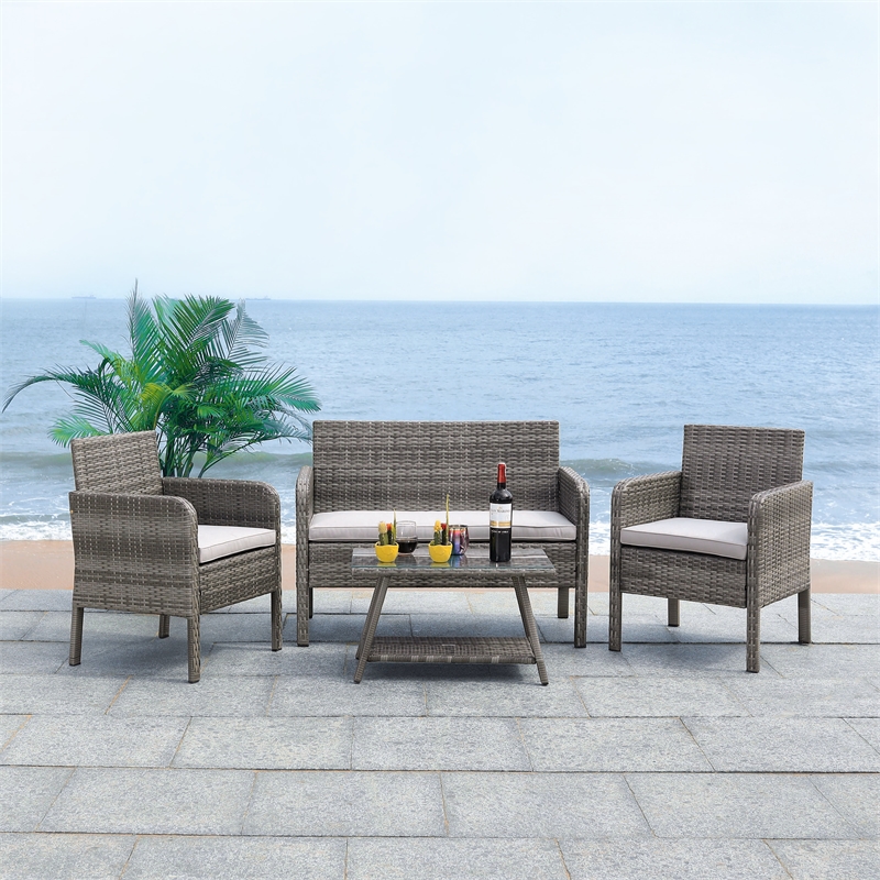 Safavieh Aboka 4-Piece Polyester Wicker/Steel Outdoor Living Set in Gray