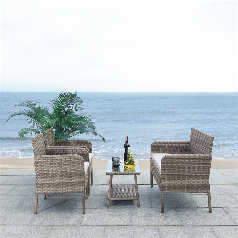 Safavieh Aboka 4-Piece Polyester Wicker/Steel Outdoor Living Set in Gray