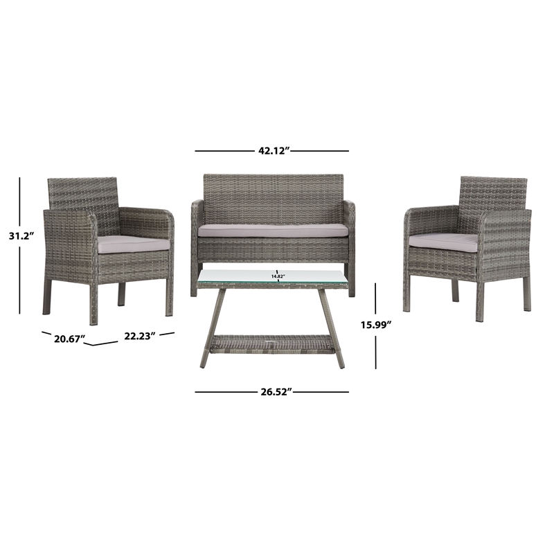 Safavieh Aboka 4-Piece Polyester Wicker/Steel Outdoor Living Set in Gray