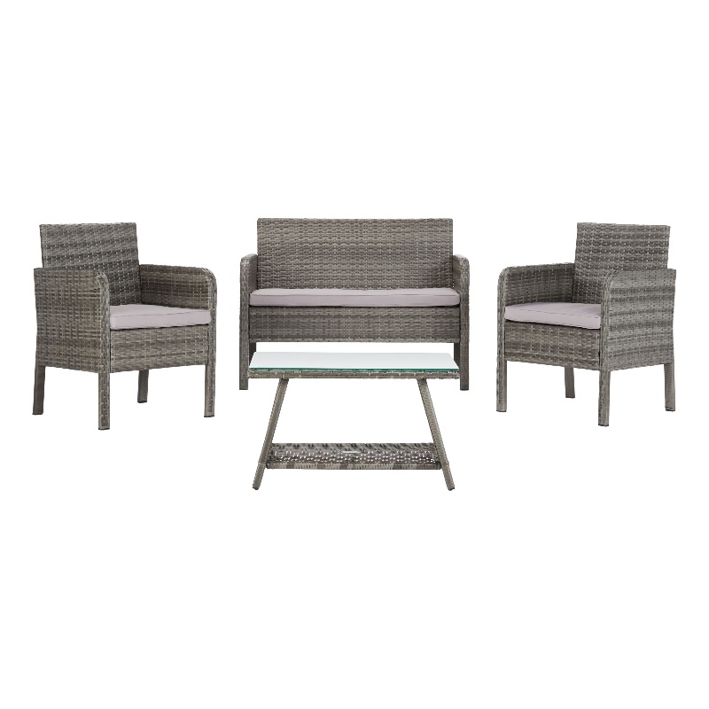 Safavieh Aboka 4-Piece Polyester Wicker/Steel Outdoor Living Set in Gray