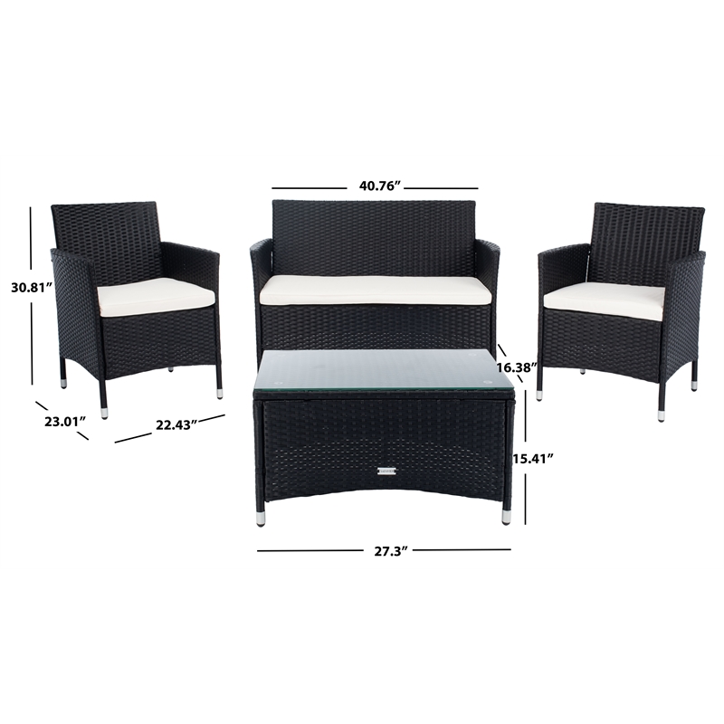 Safavieh Bandele 4-Piece Polyester Wicker/Steel Living Set in Black/White