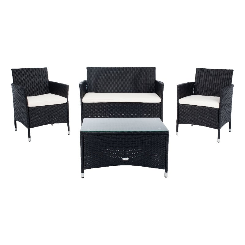 Safavieh Bandele 4-Piece Polyester Wicker/Steel Living Set in Black/White