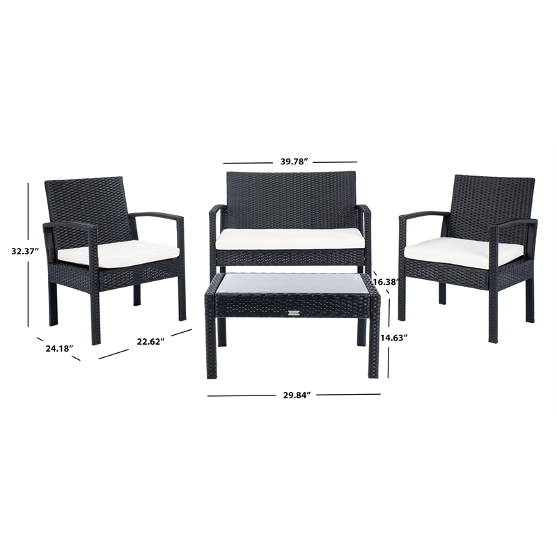 Safavieh Bassey 4-Piece Polyester Wicker/Steel Outdoor Living Set in Black/Beige