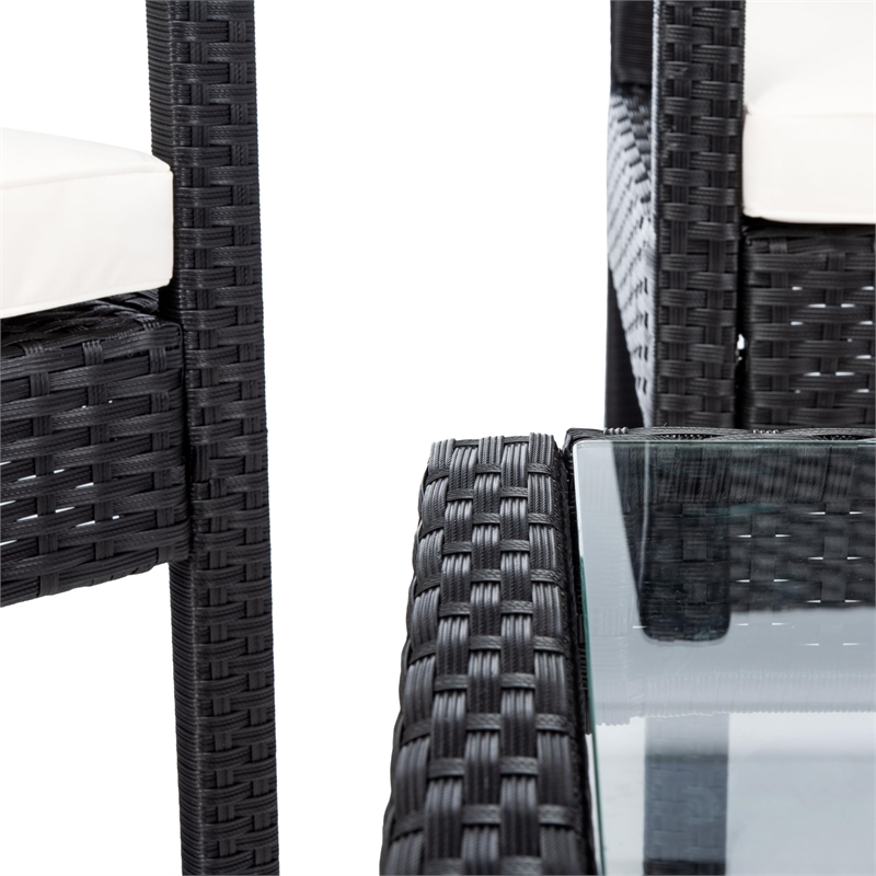 Safavieh Bassey 4-Piece Polyester Wicker/Steel Outdoor Living Set in Black/Beige