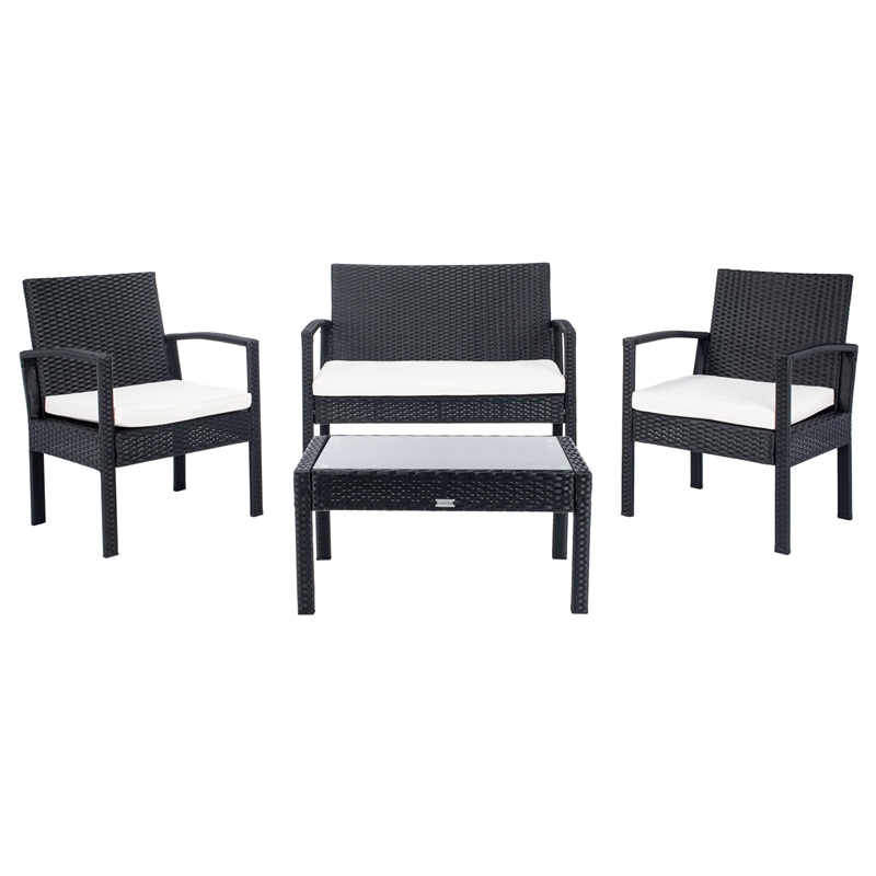Safavieh Bassey 4-Piece Polyester Wicker/Steel Outdoor Living Set in Black/Beige