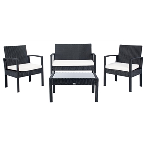 Safavieh Bassey 4-Piece Polyester Wicker/Steel Outdoor Living Set in Black/Beige
