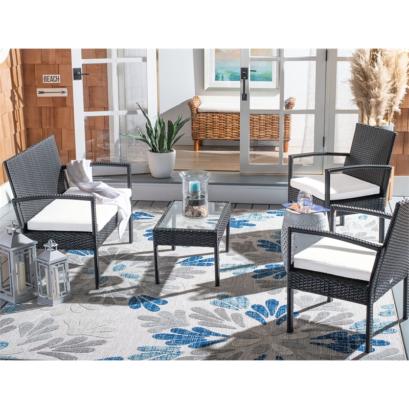 Safavieh Bassey 4-Piece Polyester Wicker/Steel Outdoor Living Set in Black/Beige