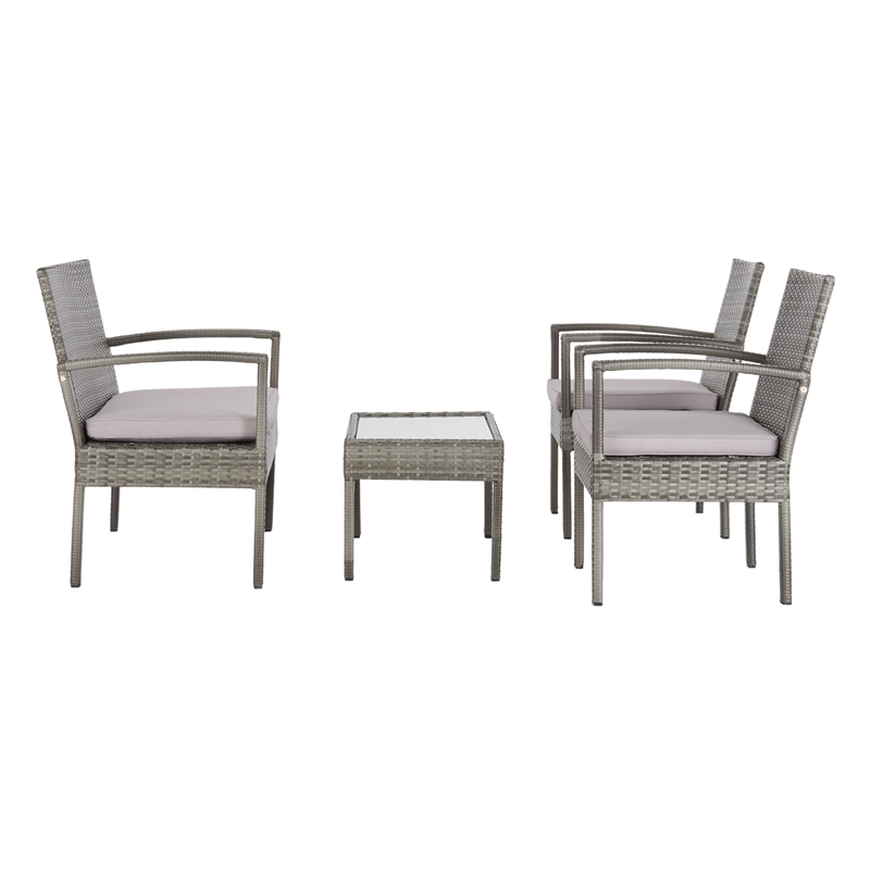 Safavieh Bassey 4-Piece Polyester Wicker/Steel Outdoor Living Set in Gray/Beige