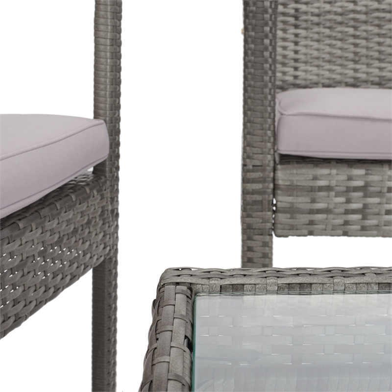 Safavieh Bassey 4-Piece Polyester Wicker/Steel Outdoor Living Set in Gray/Beige