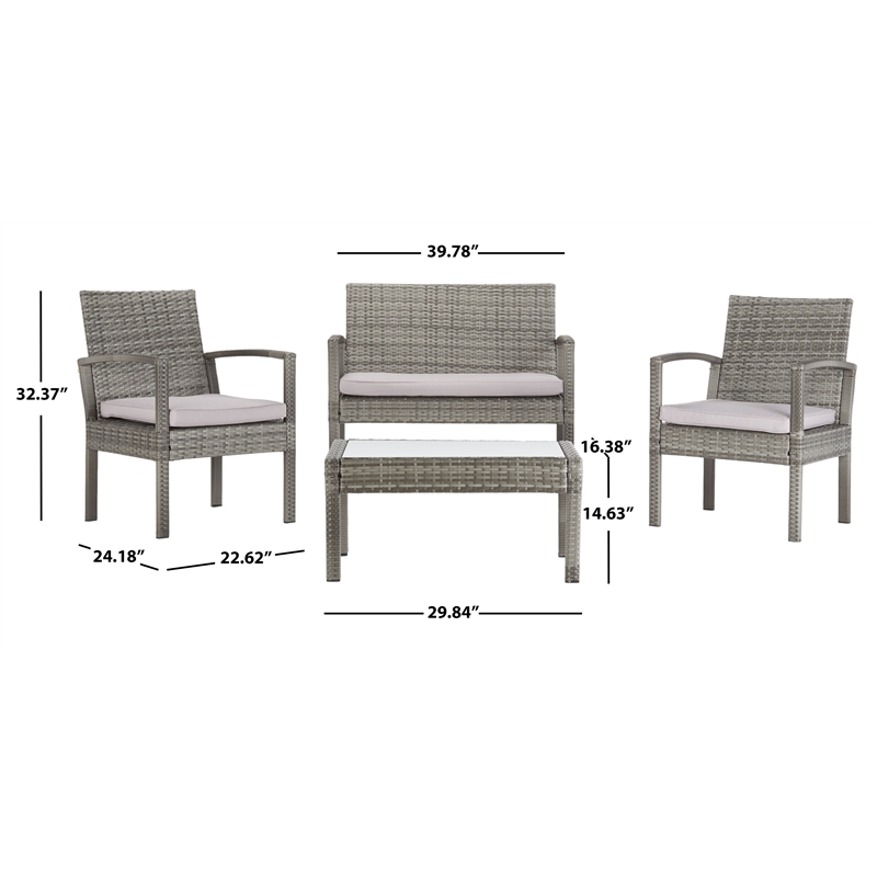 Safavieh Bassey 4-Piece Polyester Wicker/Steel Outdoor Living Set in Gray/Beige