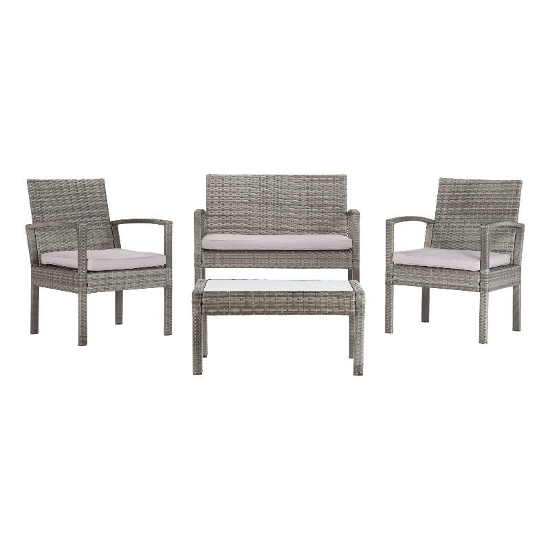 Safavieh Bassey 4-Piece Polyester Wicker/Steel Outdoor Living Set in Gray/Beige