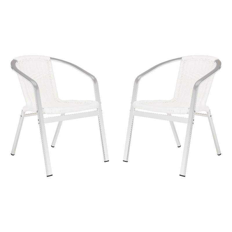 Safavieh Wrangell Rattan Indoor/Outdoor Stackable Arm Chairs in White (Set of 2)