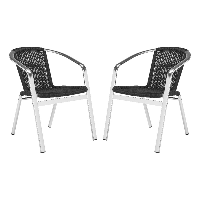 Safavieh Wrangell Rattan Indoor/Outdoor Stackable Arm Chairs in Black (Set of 2)