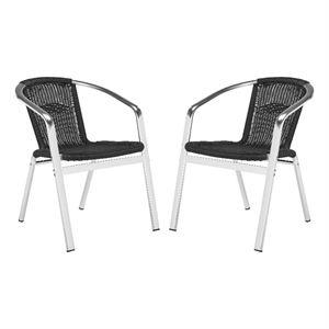 safavieh wrangell rattan indoor/outdoor stackable arm chairs in black (set of 2)