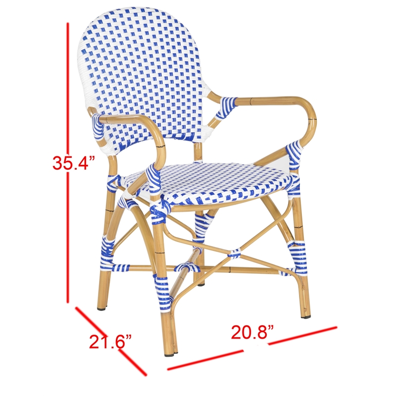 Safavieh Hooper Rattan Indoor/Outdoor Arm Chairs in Blue and White (Set of 2)